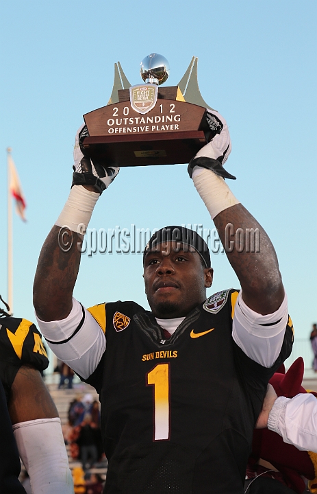 122912 Kraft SA-062.JPG - Dec 29, 2012; San Francisco, CA, USA; Arizona State Sun Devils tailback Marion Grice (1) is named offensive outstanding player against the Navy Midshipmen in the 2012 Kraft Fighting Hunger Bowl at AT&T Park.